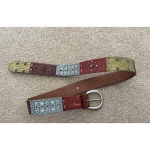 Y2K Vintage Fossil Genuine Leather Multicolored Embossed And Studded Belt